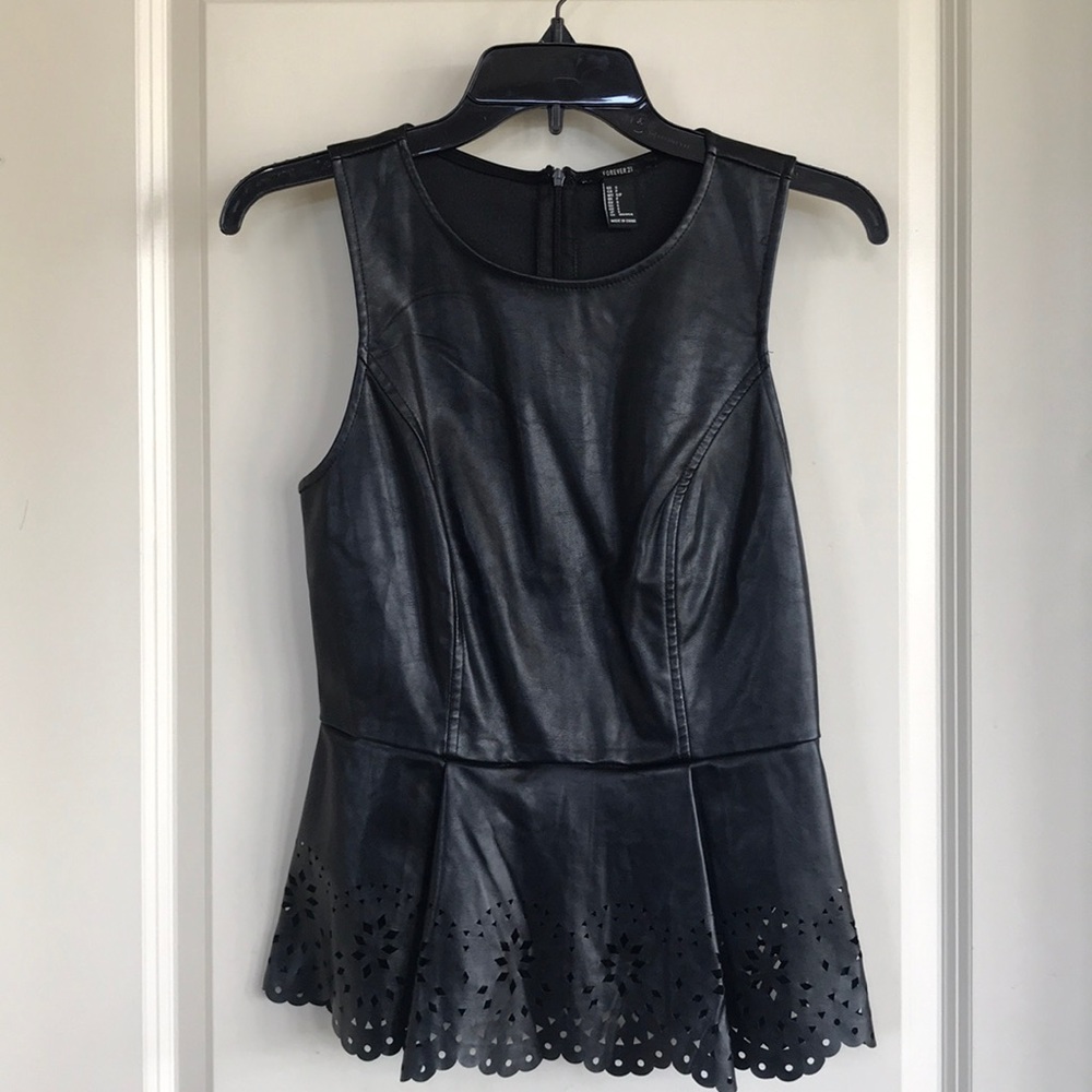 Forever 21 black leather peplum top
